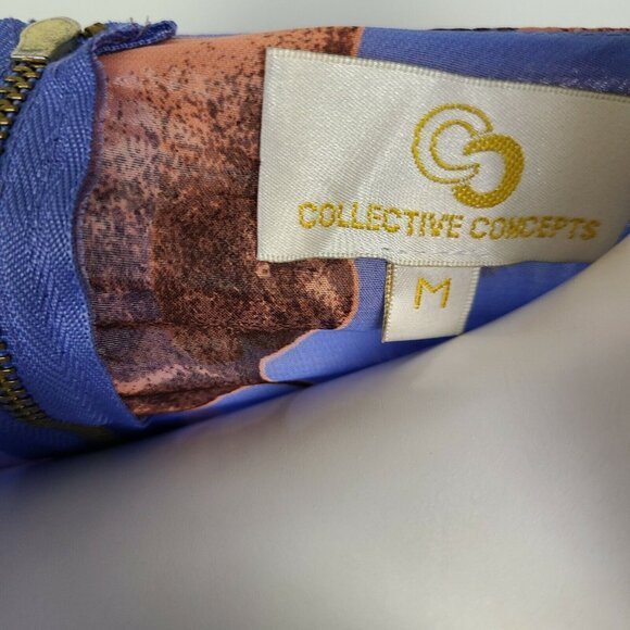 Collective Concepts Top Womens Size M Medium Blue Flowers Birds Sheer Zip Back - Picture 5 of 6